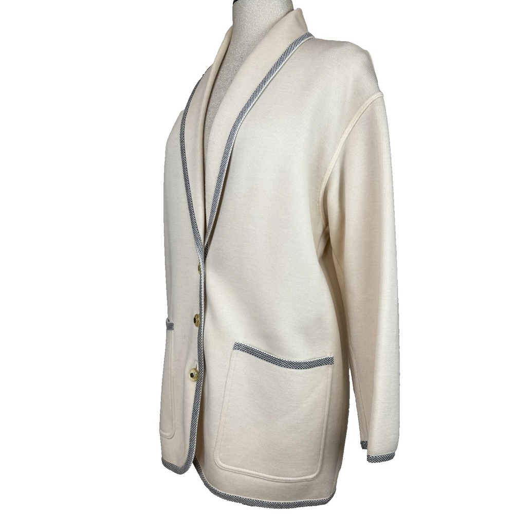 Vtg Escada Cardigan Sweater Women 36 US Small White Contrast Trim Wool Old Money - Picture 5 of 15